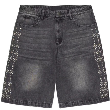 denim shorts black stones work front