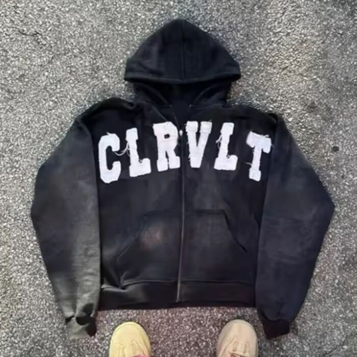 distressed hoodie custom front black