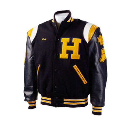 varsity jacket leather sleeves black yellow