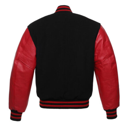 black red varsity jacket back side