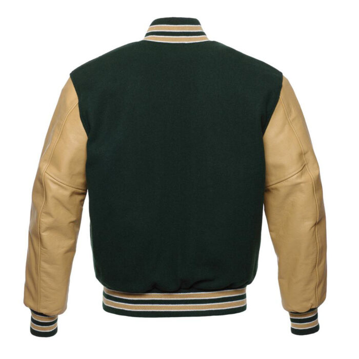 custom varsity jacket gold sleeves back side