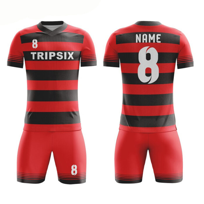 custom soccer uniform black red design