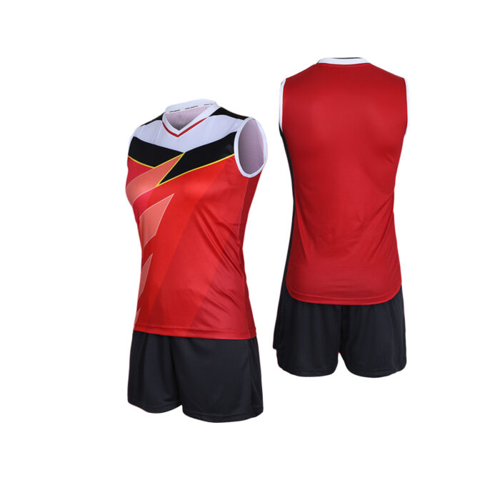 custom volleyball uniforms-red-black