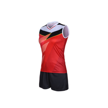 custom volleyball uniforms-red-black front