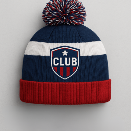 bespoke club-themed bobble hats—customize with your club’s colours, logo, and designs