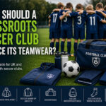 Youth players wearing custom soccer uniforms during training in the UK